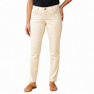 7 For All Mankind Gold Metallic Print Skinny Jeans‎ Sz 24